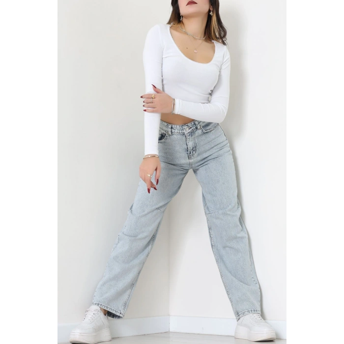 Arkası Tokalı Baggy Kot Pantolon Buzmavi - 31895.1606.