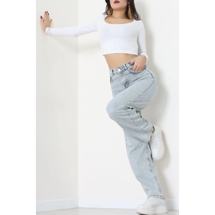 Arkası Tokalı Baggy Kot Pantolon Buzmavi - 31895.1606.