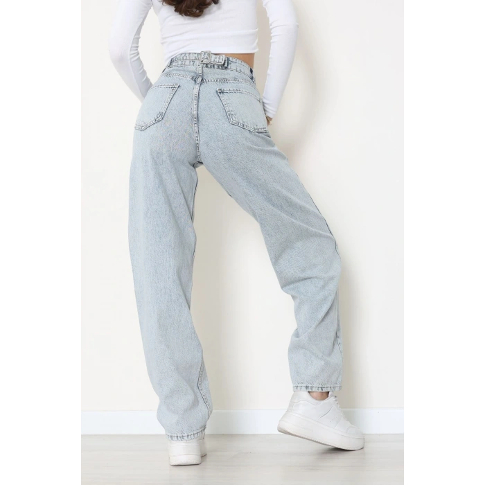 Arkası Tokalı Baggy Kot Pantolon Buzmavi - 31895.1606.