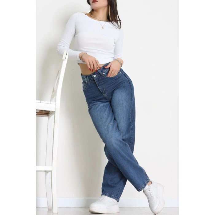 Arkası Tokalı Baggy Kot Pantolon Koyumavi - 31895.1606.