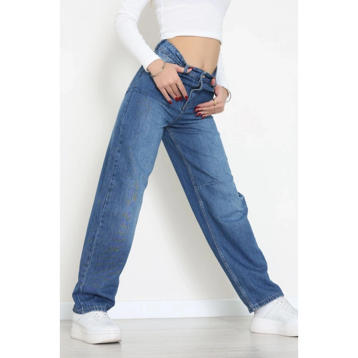 Arkası Tokalı Baggy Kot Pantolon Mavi - 31895.1606.