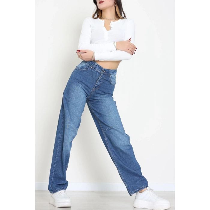Arkası Tokalı Baggy Kot Pantolon Mavi - 31895.1606.