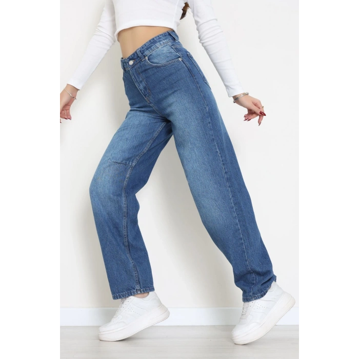 Arkası Tokalı Baggy Kot Pantolon Mavi - 31895.1606.