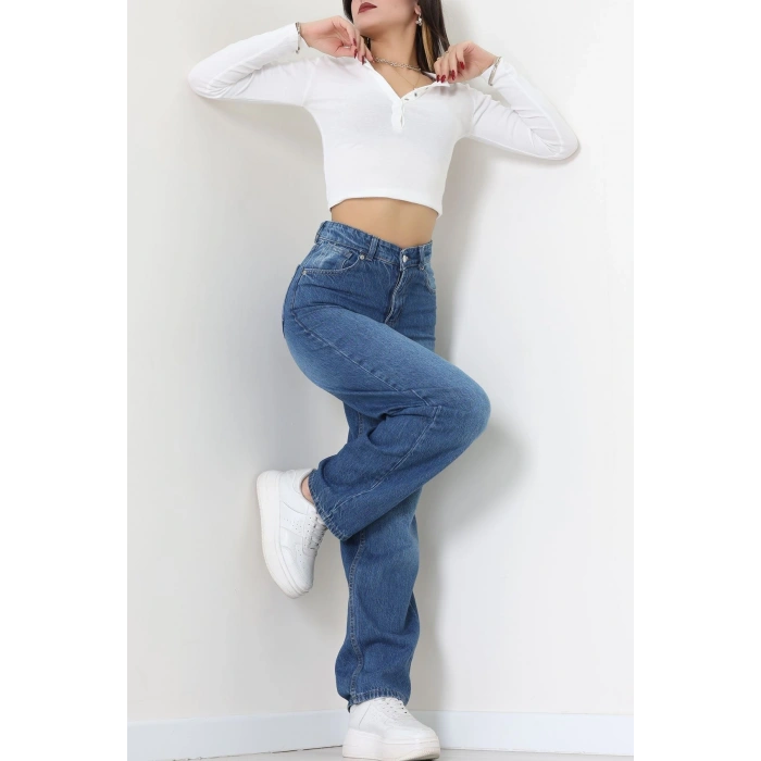 Arkası Tokalı Baggy Kot Pantolon Mavi - 31895.1606.