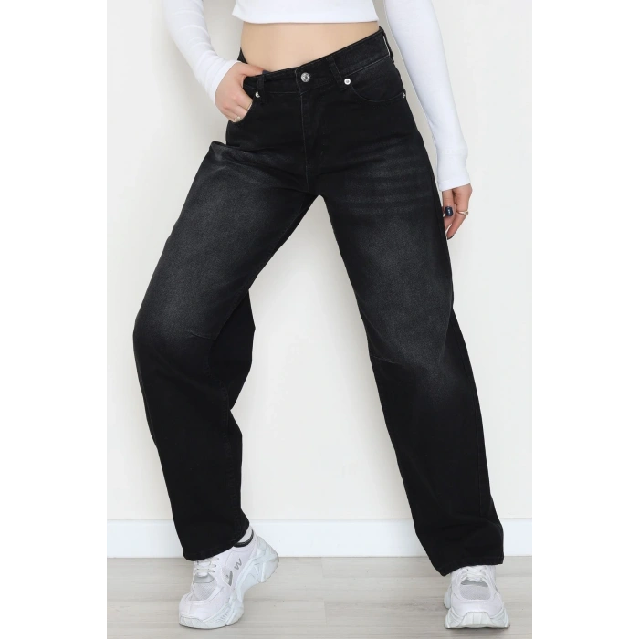 Arkası Tokalı Baggy Kot Pantolon Siyah - 31712.2059.