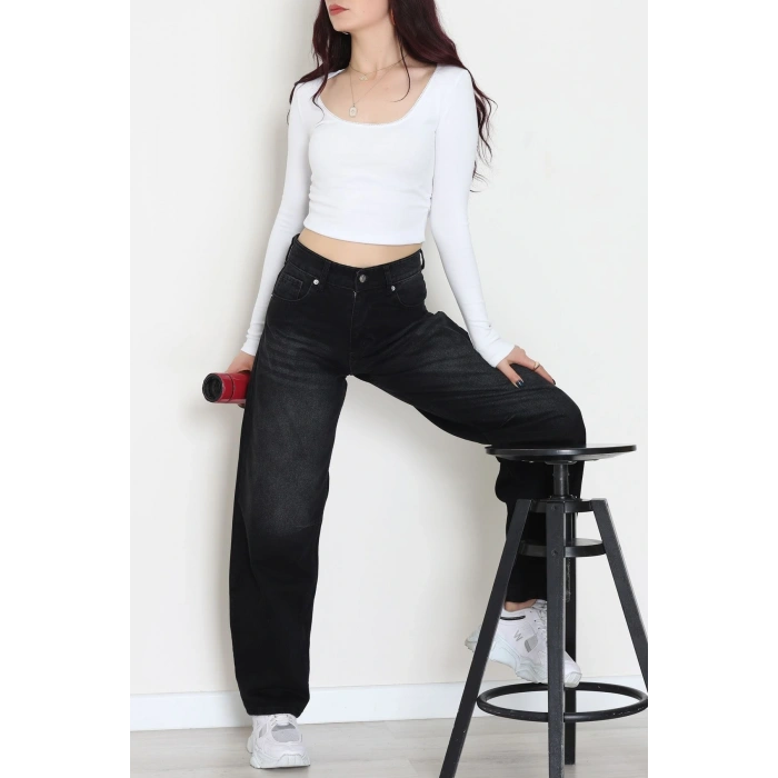 Arkası Tokalı Baggy Kot Pantolon Siyah - 31712.2059.