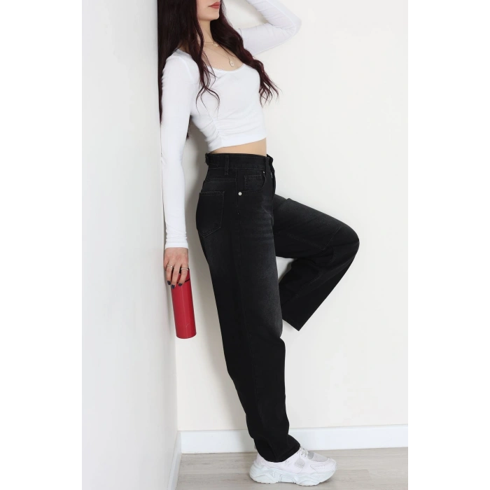 Arkası Tokalı Baggy Kot Pantolon Siyah - 31712.2059.