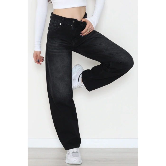 Arkası Tokalı Baggy Kot Pantolon Siyah - 31712.2059.
