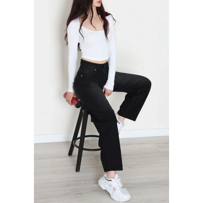 Arkası Tokalı Baggy Kot Pantolon Siyah - 31712.2059.