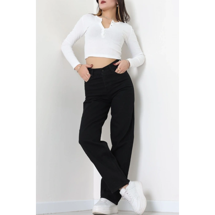 Arkası Tokalı Baggy Kot Pantolon Siyah - 31895.1606.