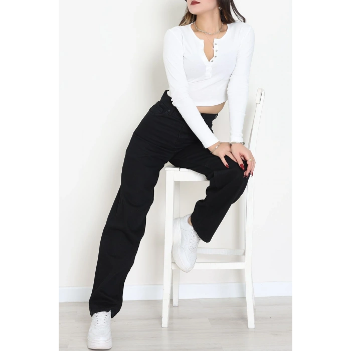 Arkası Tokalı Baggy Kot Pantolon Siyah - 31895.1606.