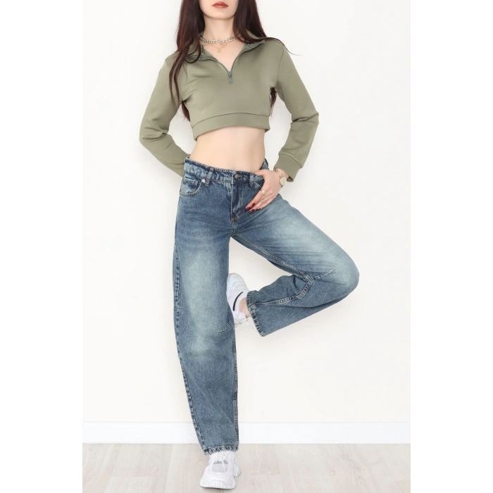 Arkası Tokalı Baggy Kot Pantolon Yeşiltint - 31712.2059.