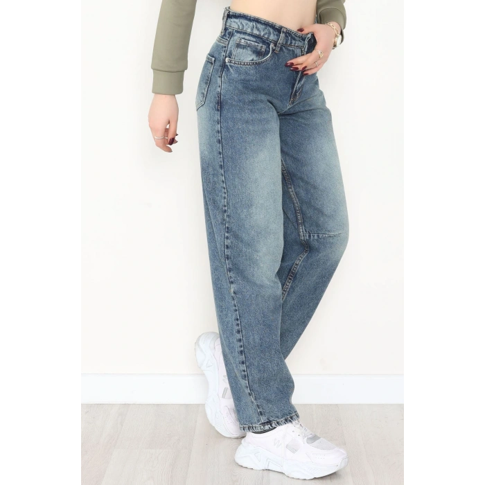Arkası Tokalı Baggy Kot Pantolon Yeşiltint - 31712.2059.