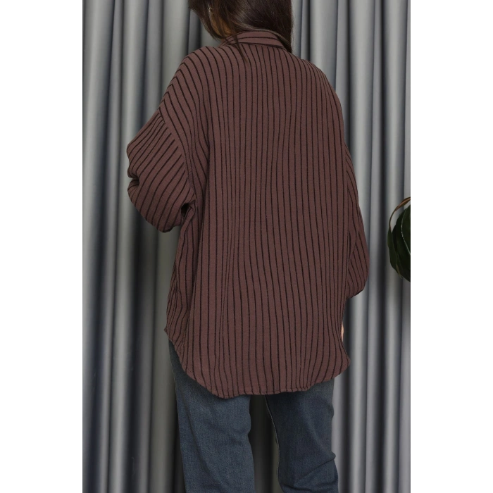 Armürlü Müslin Oversize Gömlek Kahve - 70994.1934.