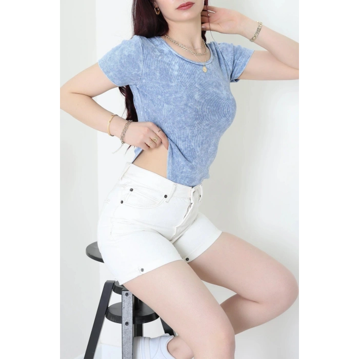 Asit Yıkamalı Kaşkorse Çıtçıtlı Body Mavi - 71065.1748.