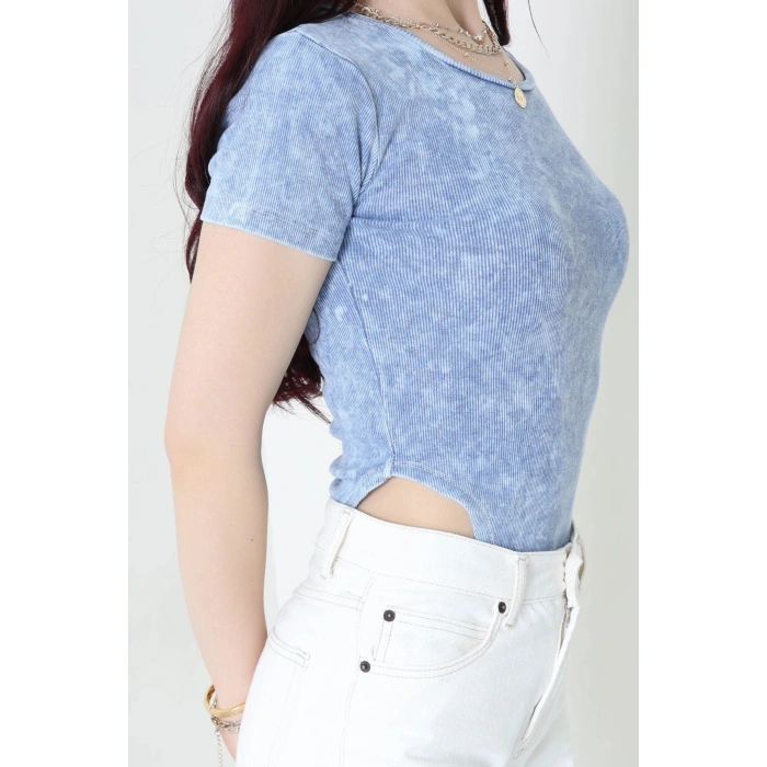 Asit Yıkamalı Kaşkorse Çıtçıtlı Body Mavi - 71065.1748.