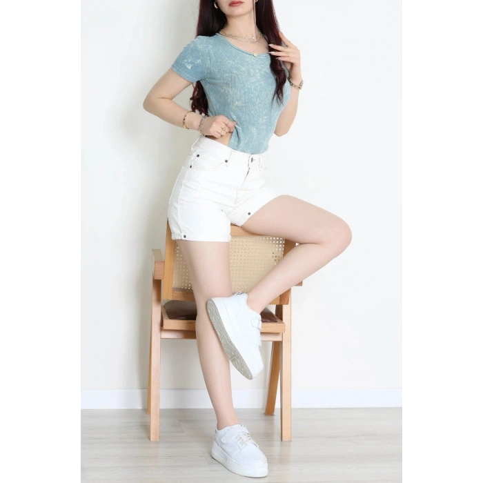 Asit Yıkamalı Kaşkorse Çıtçıtlı Body Yeşil - 71065.1748.