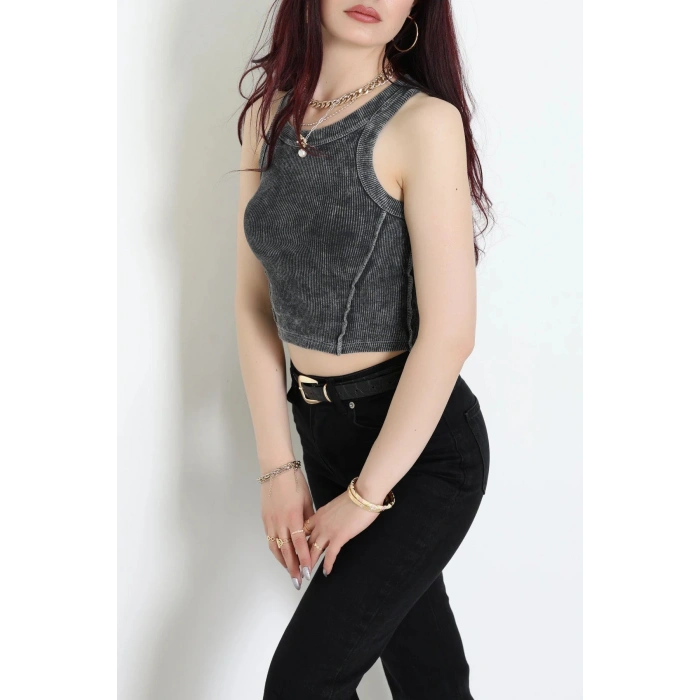 Asit Yıkamalı Kaşkorse Crop Body Antrasit - 71062.1748.