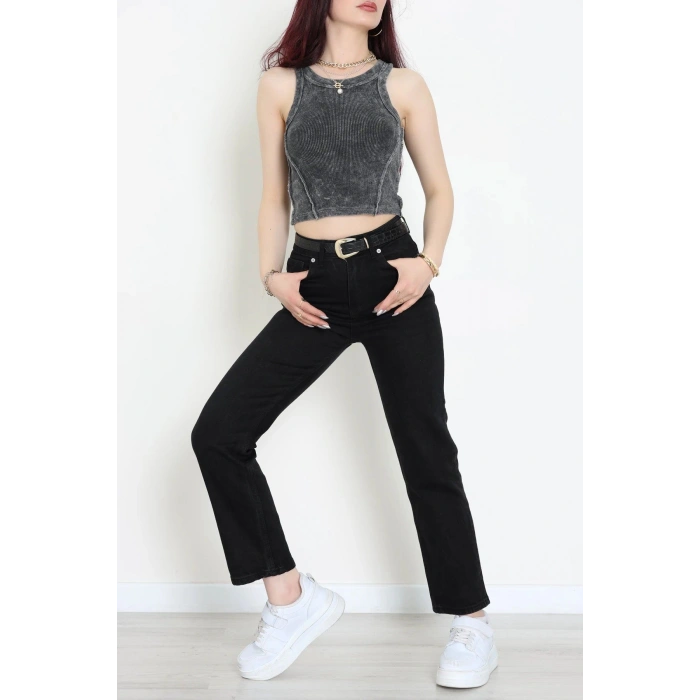 Asit Yıkamalı Kaşkorse Crop Body Antrasit - 71062.1748.