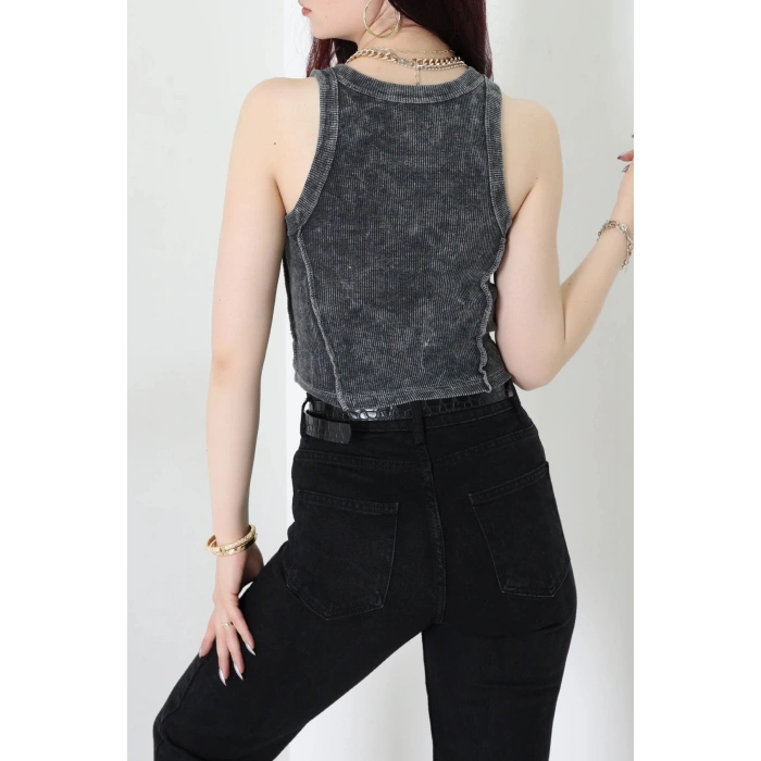 Asit Yıkamalı Kaşkorse Crop Body Antrasit - 71062.1748.
