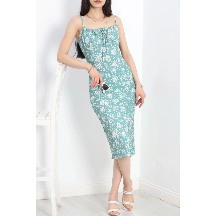Askılı Desenli Elbise Mintbeyaz - 650.1247.