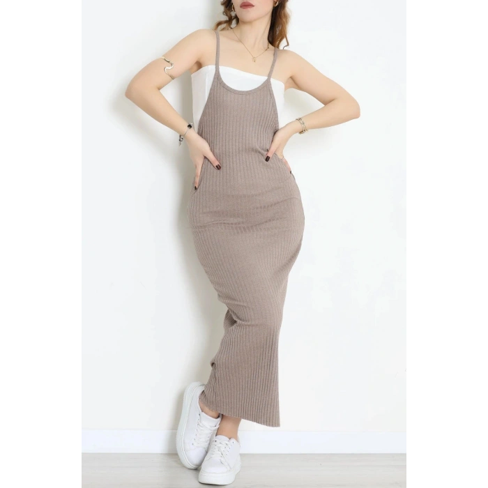 Askılı Kaşkorse Elbise Bej - 71020.1748.
