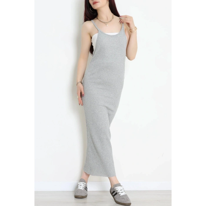 Askılı Kaşkorse Elbise Gri - 71020.1748.