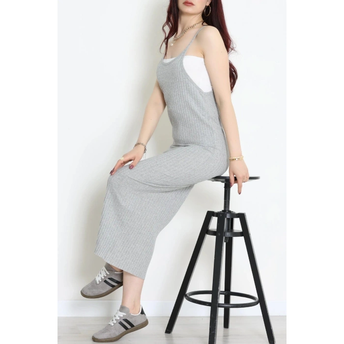 Askılı Kaşkorse Elbise Gri - 71020.1748.