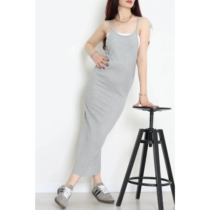 Askılı Kaşkorse Elbise Gri - 71020.1748.