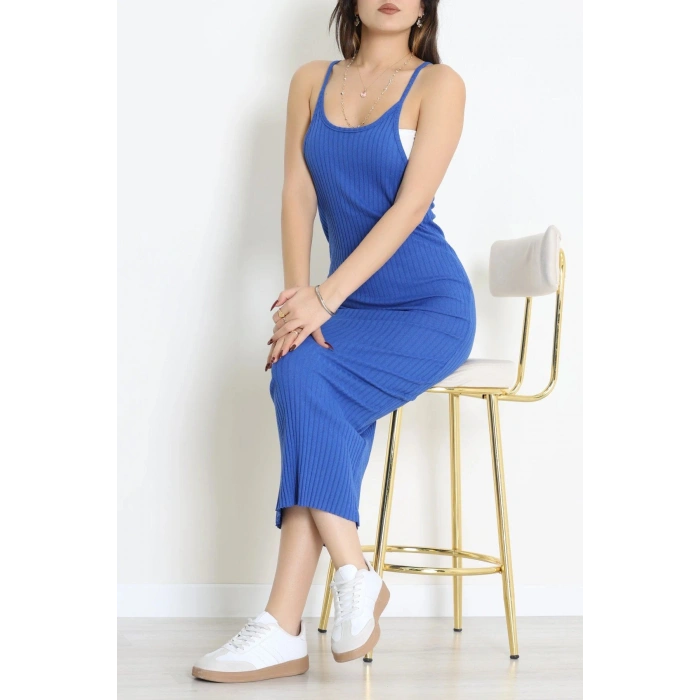 Askılı Kaşkorse Elbise Saks - 71020.1748.
