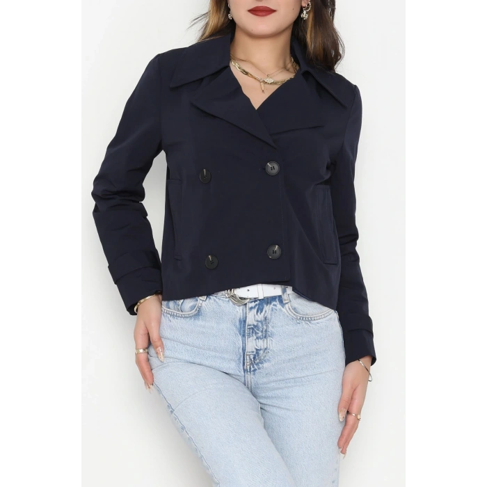 Astarlı Cep Detaylı Trenç Lacivert - 51083.1779.