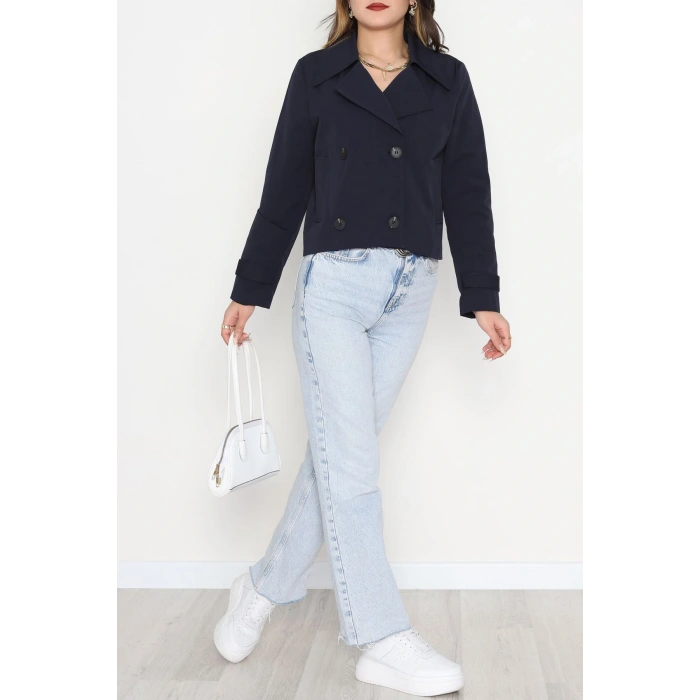Astarlı Cep Detaylı Trenç Lacivert - 51083.1779.