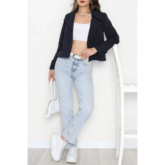 Astarlı Cep Detaylı Trenç Lacivert - 51083.1779.