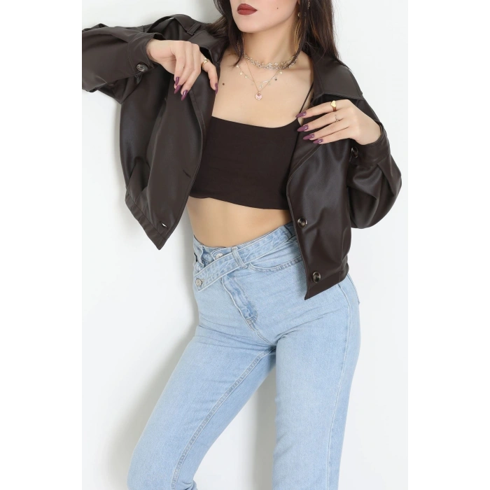 Astarlı Deri Ceket Acıkahve - 8770.179.