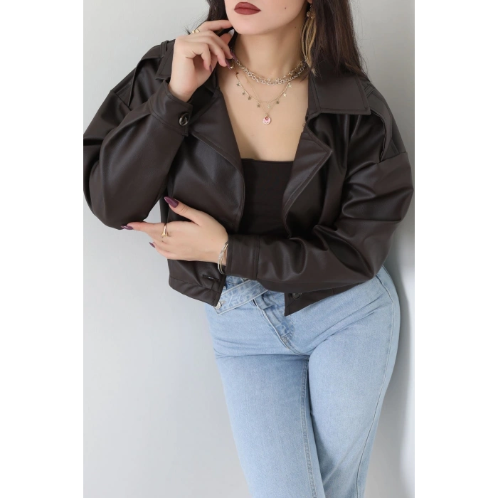 Astarlı Deri Ceket Acıkahve - 8770.179.