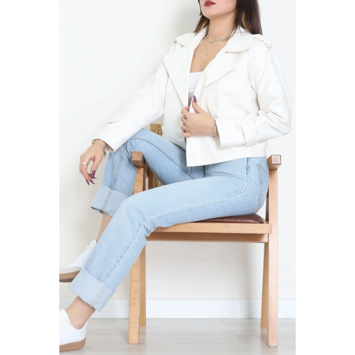 Astarlı Deri Ceket Beyaz - 8678.179.