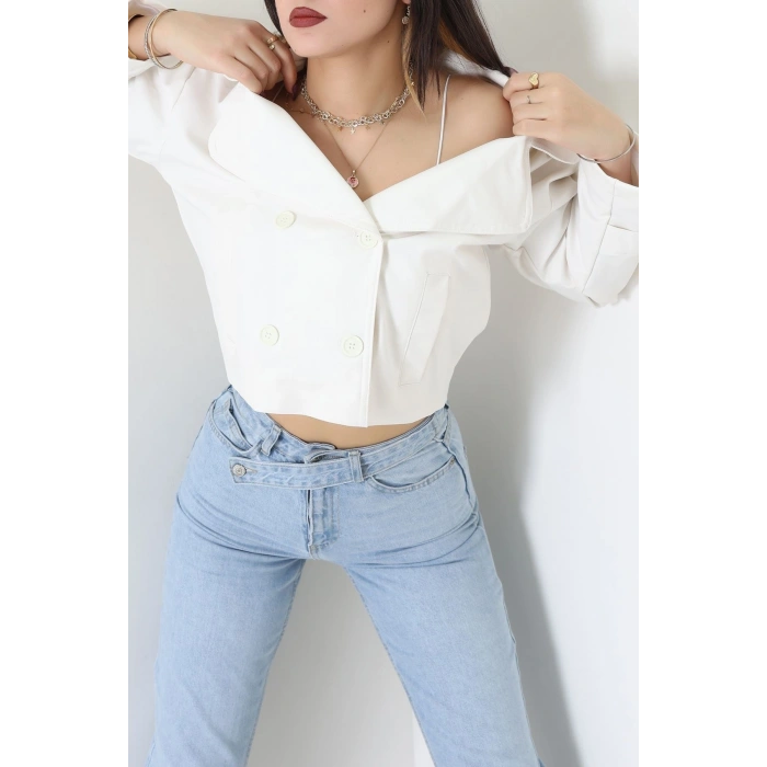 Astarlı Deri Ceket Beyaz - 8678.179.