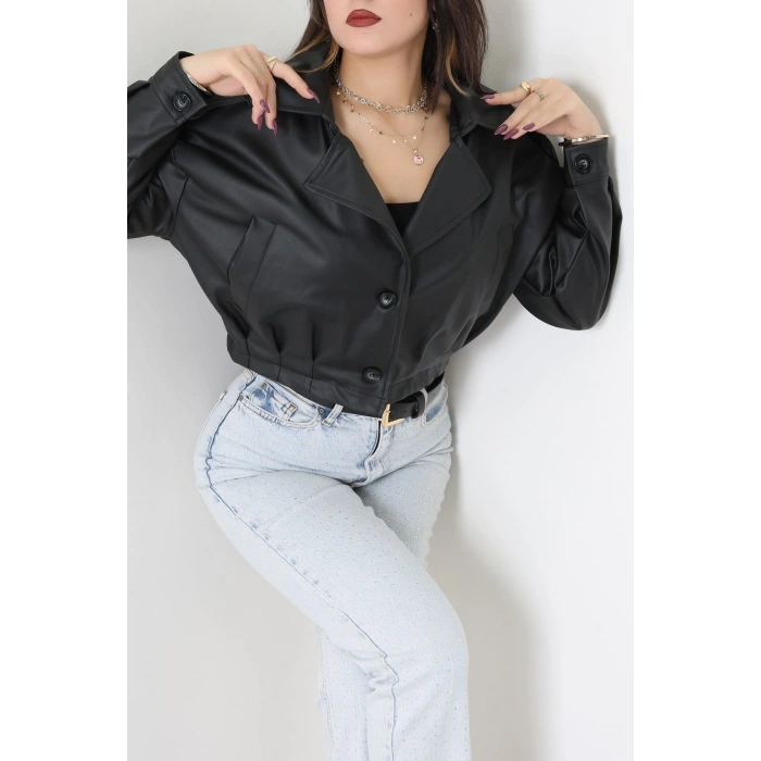 Astarlı Deri Ceket Siyah - 8770.179.