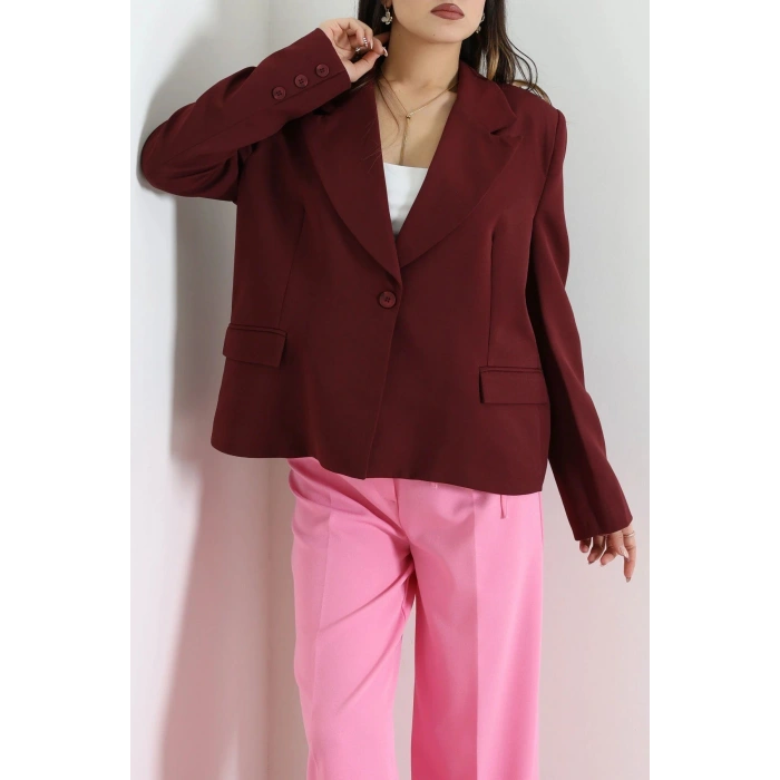 Astarlı Oversize Blazer Ceket Bordo - 8136.1437.