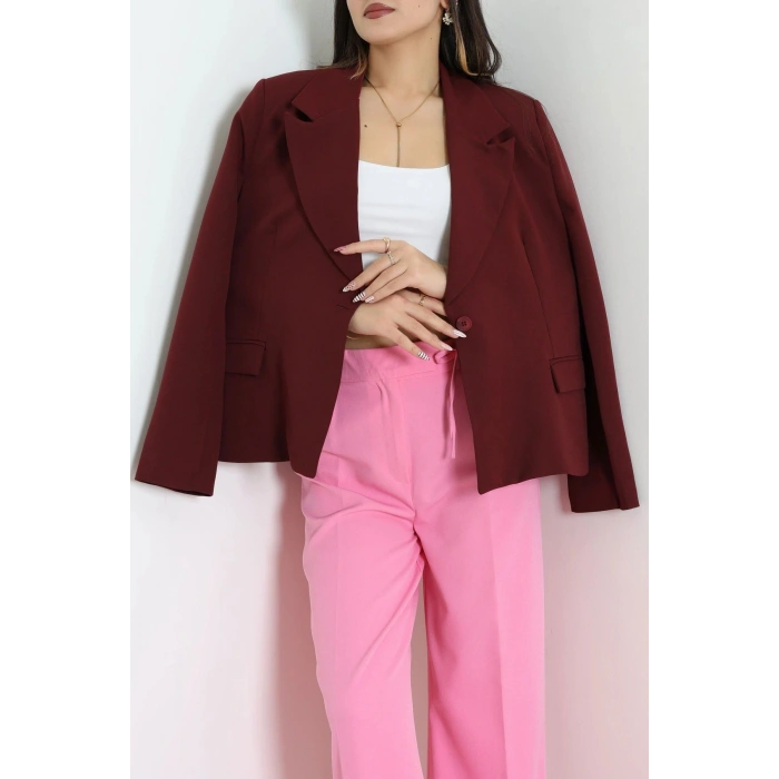 Astarlı Oversize Blazer Ceket Bordo - 8136.1437.