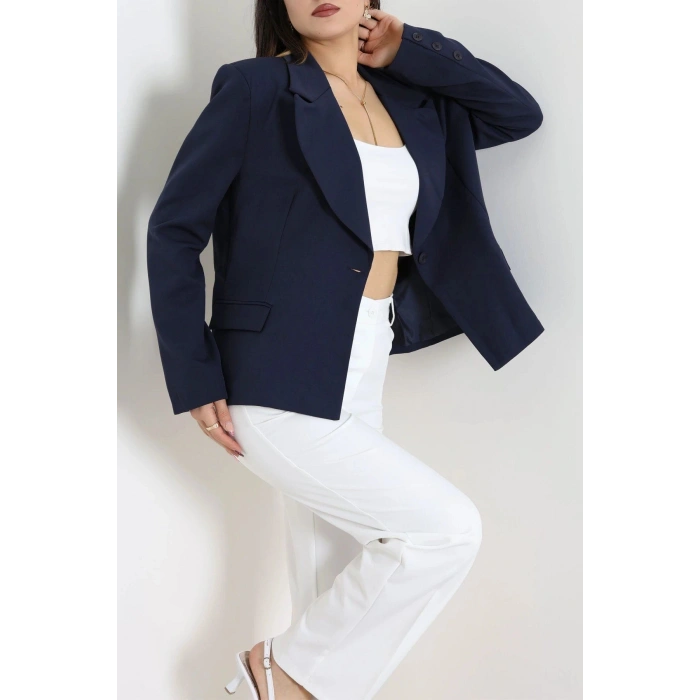 Astarlı Oversize Blazer Ceket Lacivert - 8136.1437.