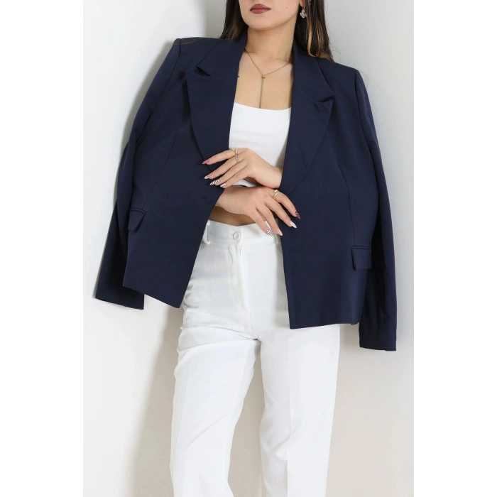 Astarlı Oversize Blazer Ceket Lacivert - 8136.1437.