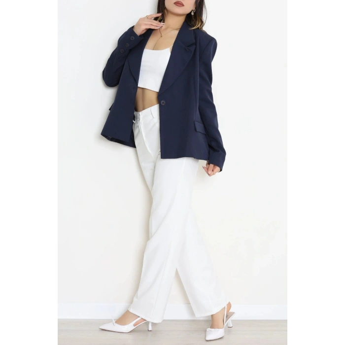 Astarlı Oversize Blazer Ceket Lacivert - 8136.1437.