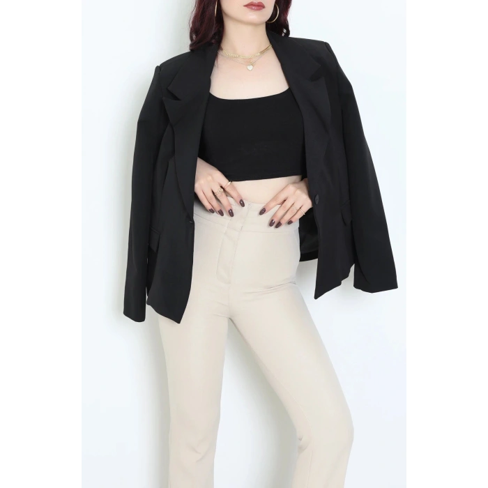 Astarlı Oversize Blazer Ceket Siyah - 8136.1437.
