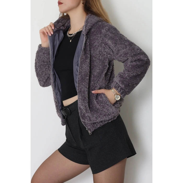 Astarlı Peluş Ceket  Gri - 2485.1839.
