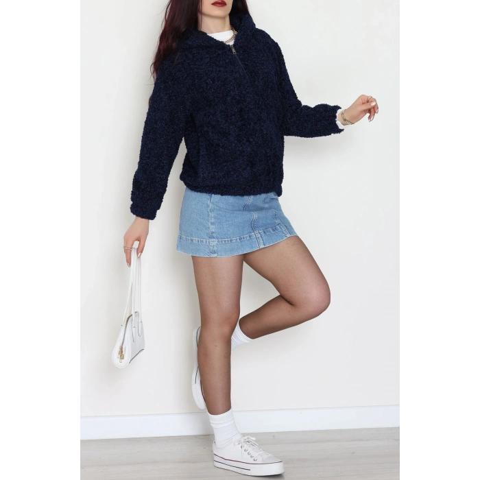 Astarlı Peluş Ceket  Lacivert - 2485.1839.