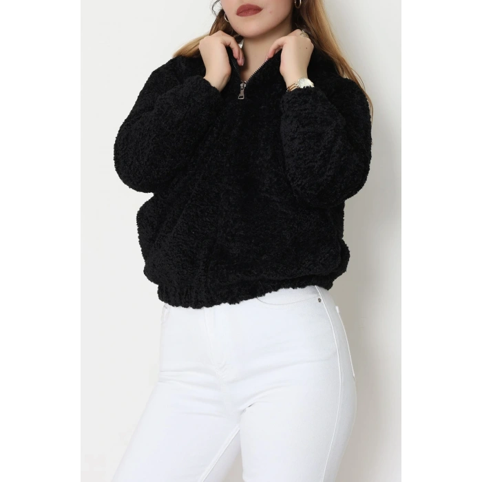 Astarlı Peluş Ceket  Siyah - 2485.1839.