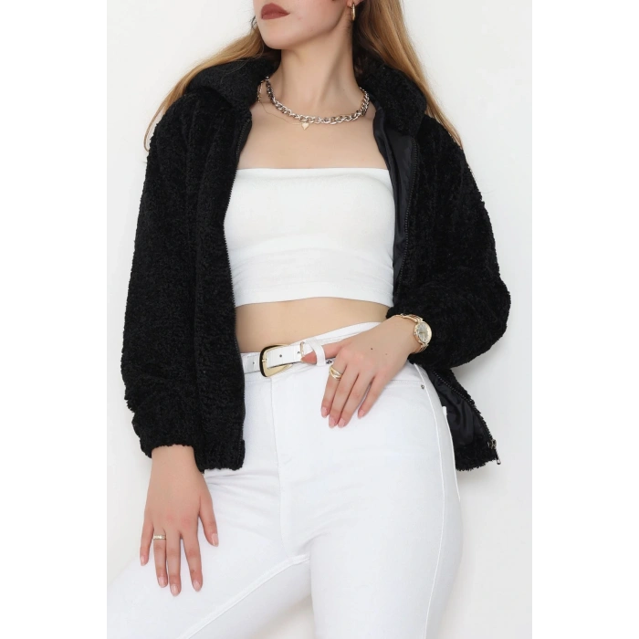 Astarlı Peluş Ceket  Siyah - 2485.1839.