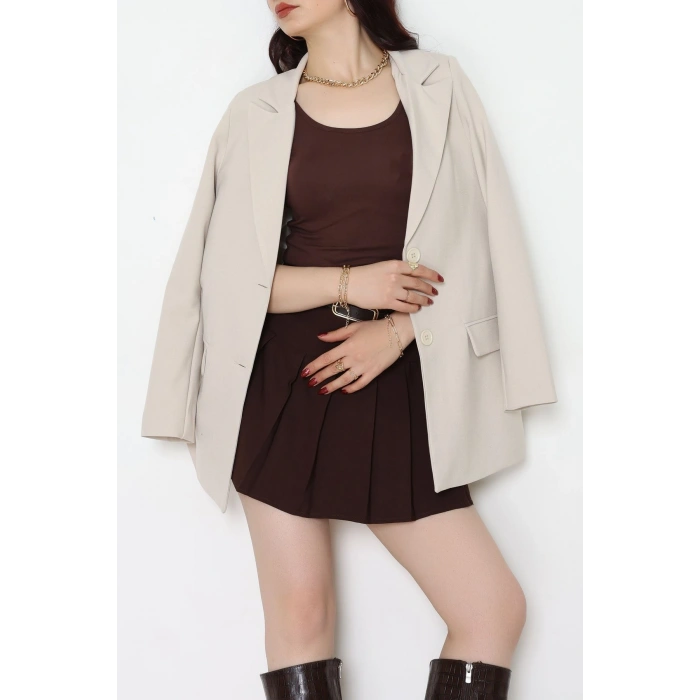 Astarlı Poliviskon Blazer Ceket Bej - 31823.1397.