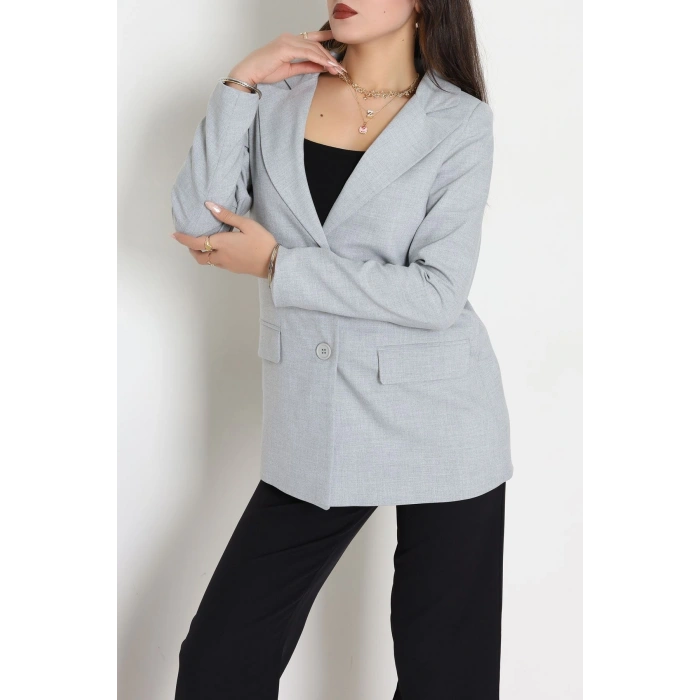 Astarlı Poliviskon Blazer Ceket Gri - 31823.1397.